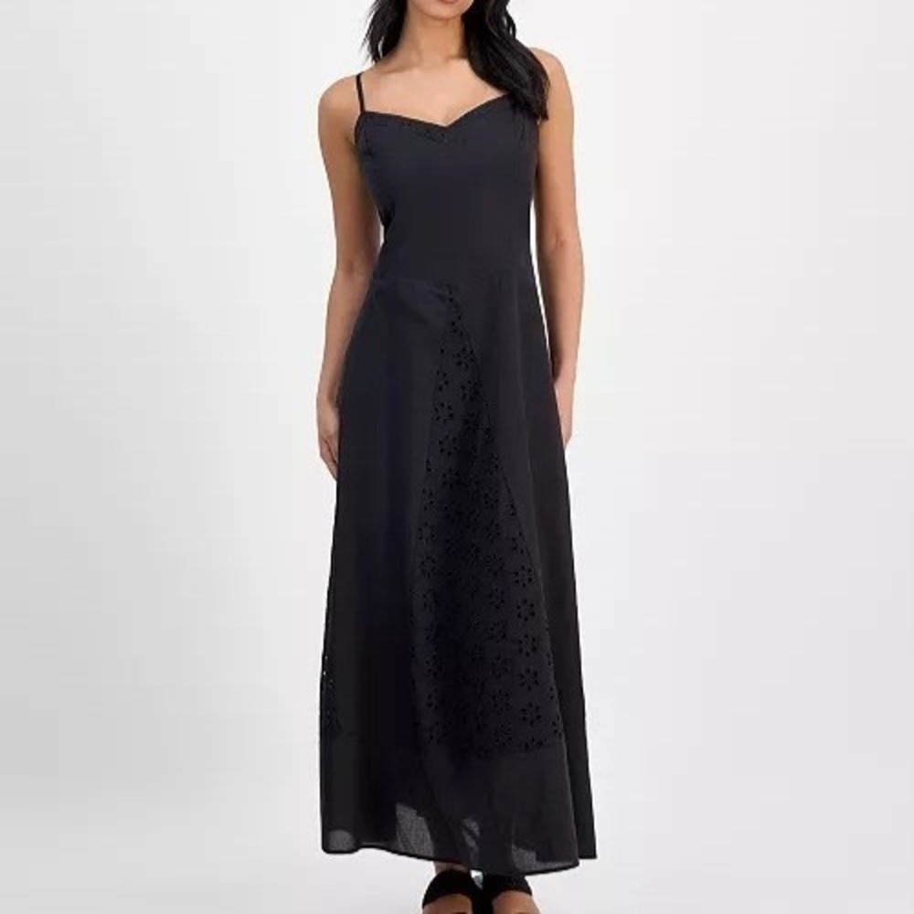 And Now This Eyelet Godet Maxi Sweetheart Black Sleeveless Dress Womens Size XS